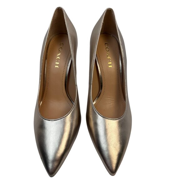 COACH Skyler Metallic Champagne Leather Stiletto Women's Size 8.5 - Picture 2 of 12